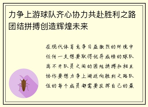 力争上游球队齐心协力共赴胜利之路团结拼搏创造辉煌未来